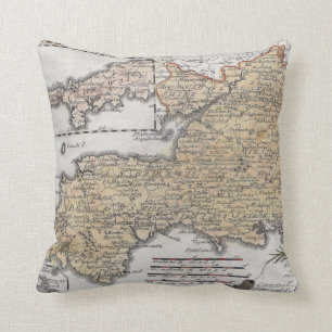 Antique Map of Southern England, Devon, Cornwall Cushion