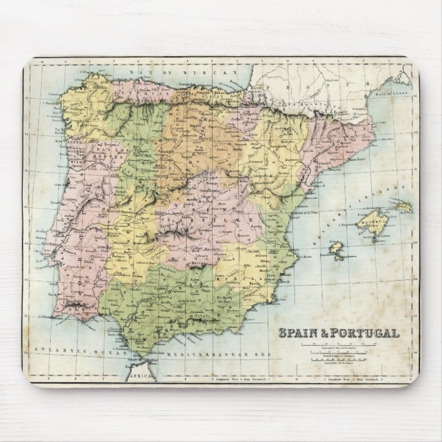 Antique map of Spain and Portugal Mouse Mat (Front)