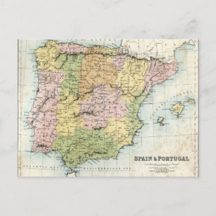 Antique map of Spain and Portugal Postcard