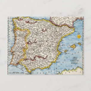 Antique Map of Spain & Portugal circa 1700's Postcard