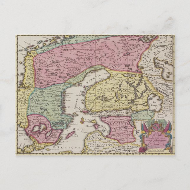 Antique Map of Sweden 2 Postcard (Front)