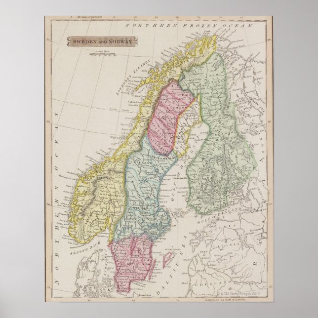 Antique Map of Sweden Poster (Front)