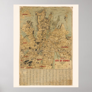 Antique map of Sydney Australia Poster