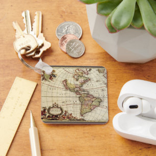 Antique Map of the Americas by Johannes De Ram Key Ring