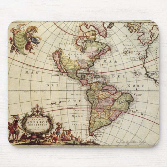 Antique Map of the Americas by Johannes De Ram Mouse Mat (Front)