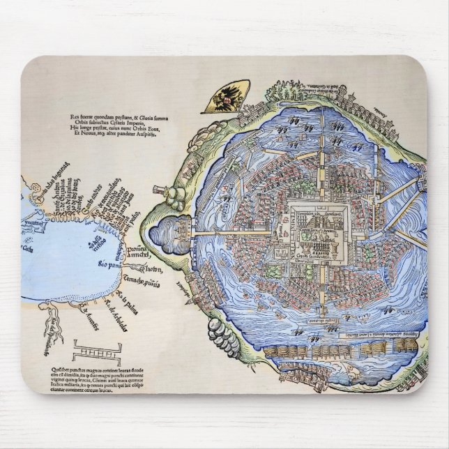 Antique Map of the Aztec Capital Tenochtitlan Mouse Mat (Front)