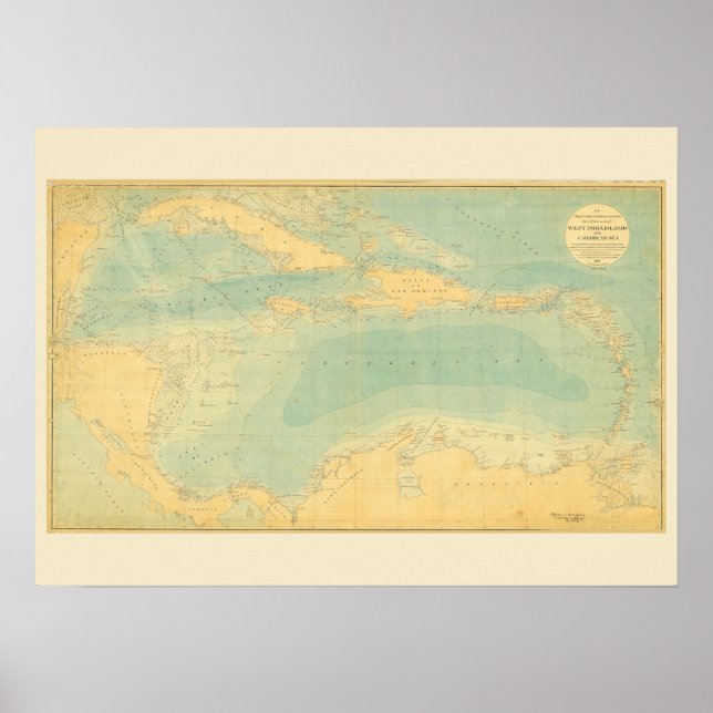 Antique Map of the Caribbean Sea Poster (Front)