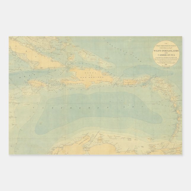 Antique Map of the Caribbean Sea Wrapping Paper Sheet (Front)