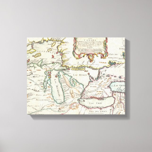 Antique Map of the Great Lakes Canvas Print (Front)