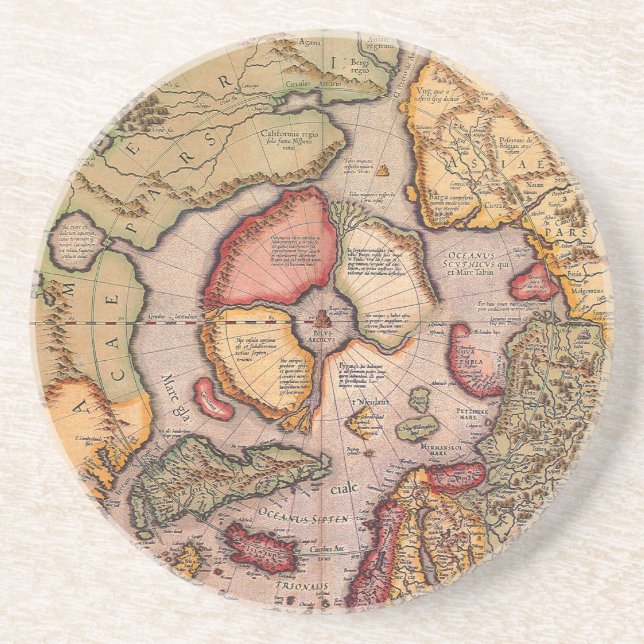 Antique Map of the North Pole Map by Mercator Coaster (Front)