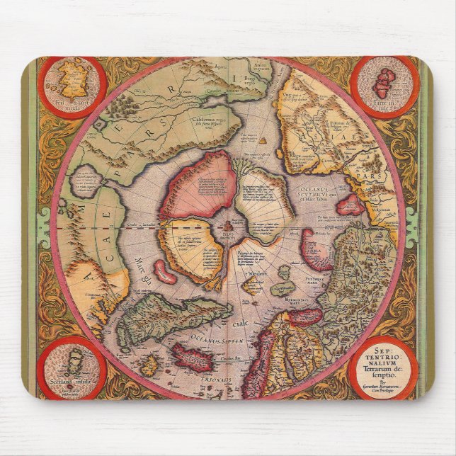 Antique Map of the North Pole Map by Mercator Mouse Mat (Front)