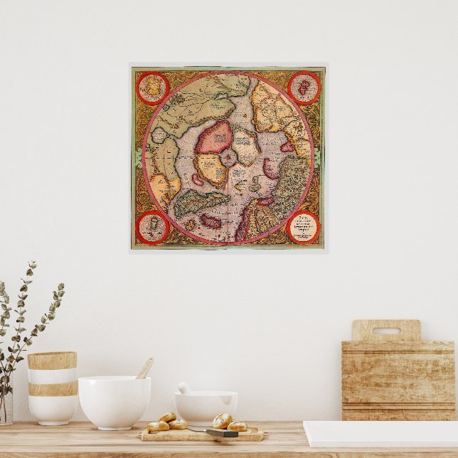 Antique Map of the North Pole Map by Mercator Poster (Kitchen)