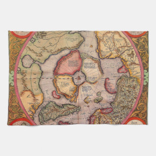 Antique Map of the North Pole Map by Mercator Tea Towel