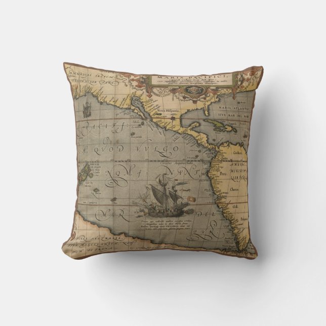 Antique Map of the Pacific Ocean Cushion (Front)