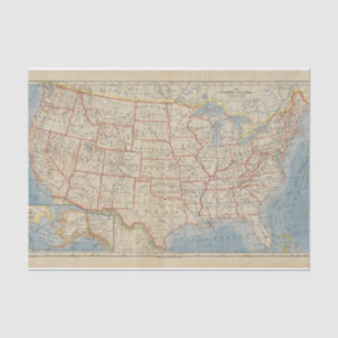Antique Map of the United States 1888 Towns Rivers Tissue Paper