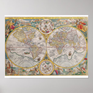 Antique Map of the World 1594 Poster