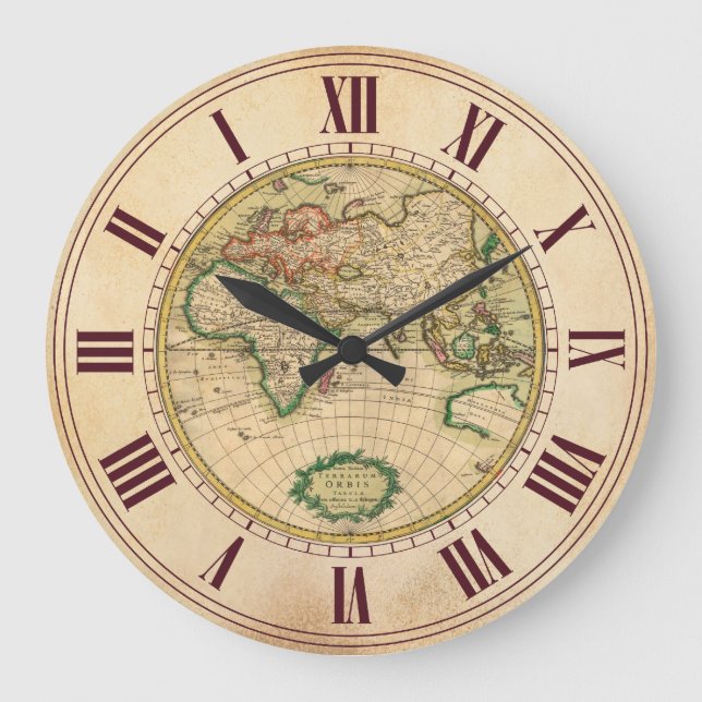 Antique Map of the World Large Clock (Front)
