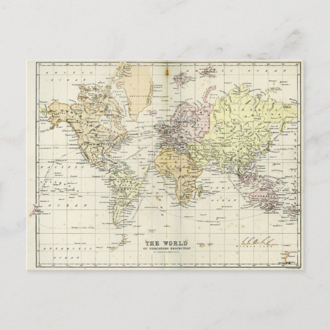 Antique Map of the World Postcard (Front)