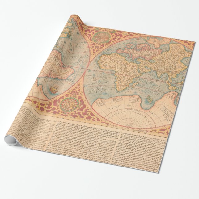 Antique Map - Orbis Terrae Compendiosa Descritio Wrapping Paper (Unrolled)