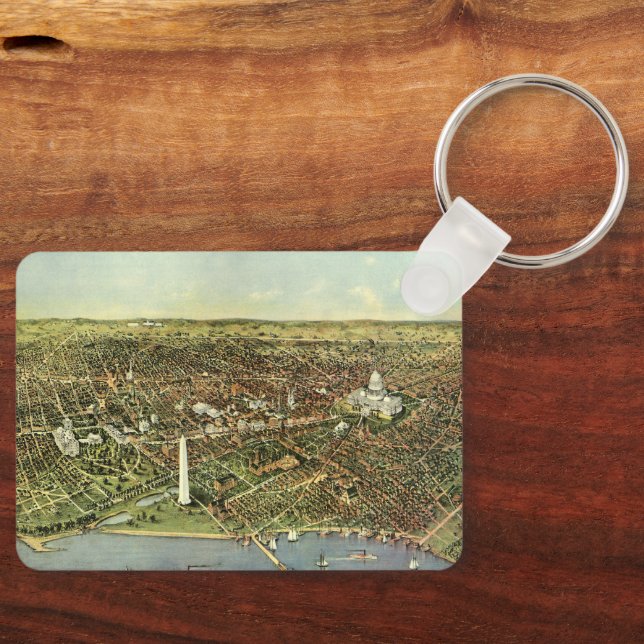 Antique Map, Panoramic View of Washington DC Key Ring (Front)