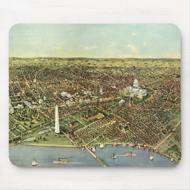 Antique Map, Panoramic View of Washington DC Mouse Mat (Front)