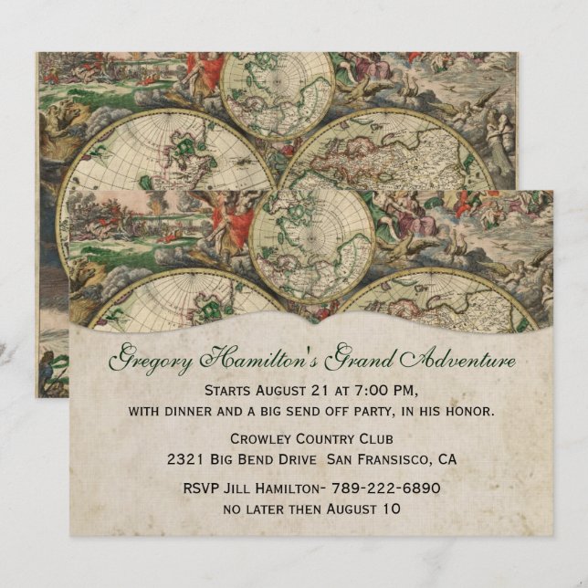 Antique Map Party Invitation (Front/Back)