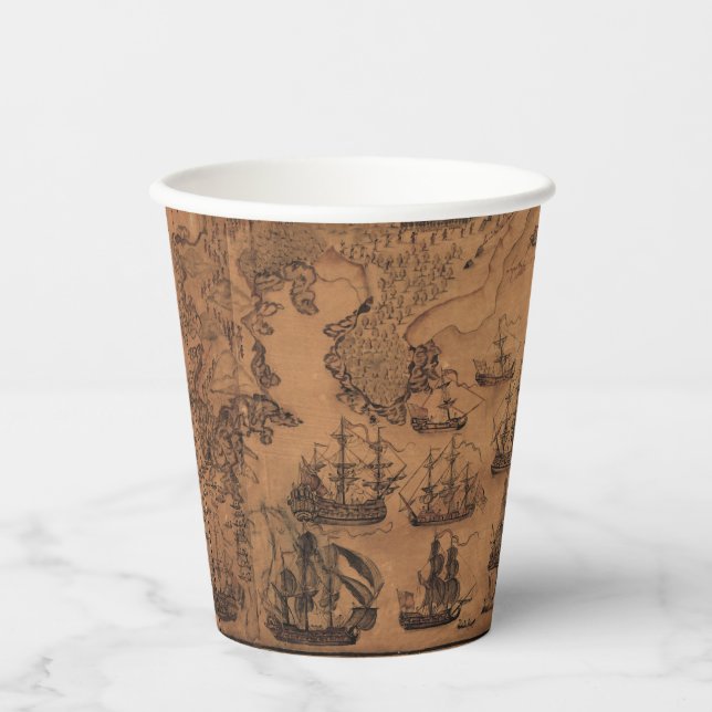 Antique map Pirate birthday party  Paper Cups (Front)