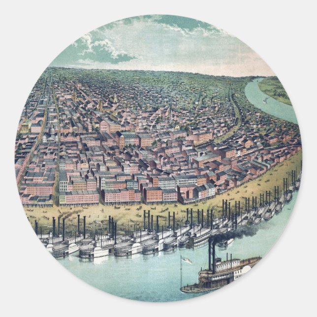 Antique Map Saint Louis Missouri Mississippi River Classic Round Sticker (Front)
