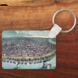 Antique Map Saint Louis Missouri Mississippi River Key Ring