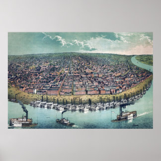 Antique Map Saint Louis Missouri Mississippi River Poster