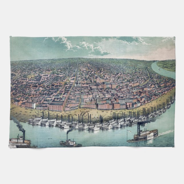 Antique Map Saint Louis Missouri Mississippi River Tea Towel (Horizontal)