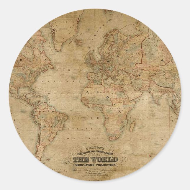 Antique Map Series Classic Round Sticker (Front)