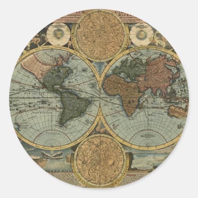 Antique Map Series Classic Round Sticker (Front)
