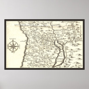 Antique Map Tribes of Israel, Jerusalem, Dead Sea Poster