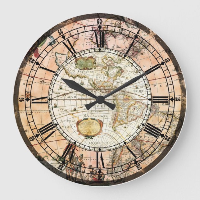 Antique map wall clock (Front)