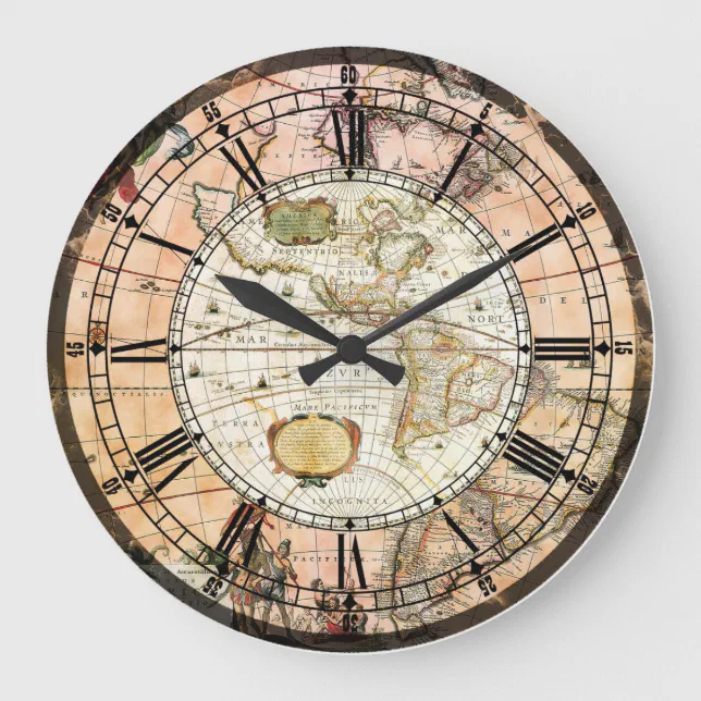 Antique map wall clock | Zazzle