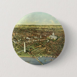 Antique Map with a Panoramic View of Washington DC 6 Cm Round Badge