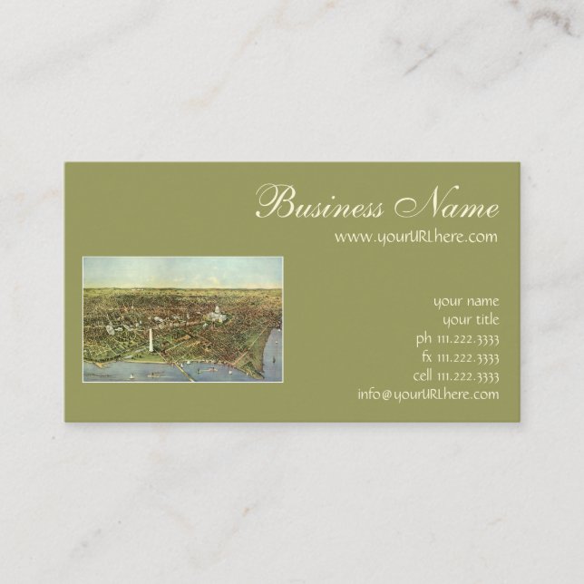 Antique Map with a Panoramic View of Washington DC Business Card (Front)