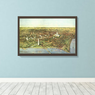Antique Map with a Panoramic View of Washington DC Canvas Print