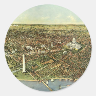 Antique Map with a Panoramic View of Washington DC Classic Round Sticker