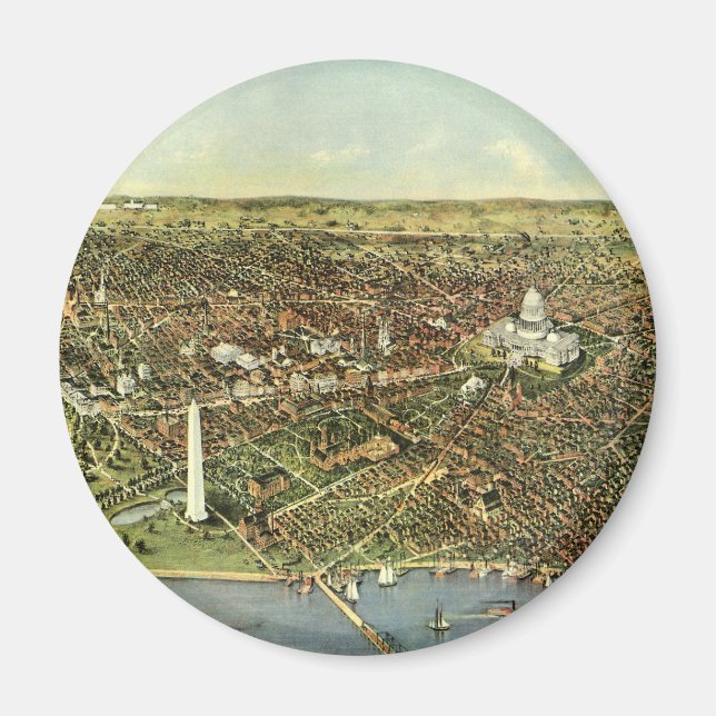 Antique Map with a Panoramic View of Washington DC Magnet (Front)
