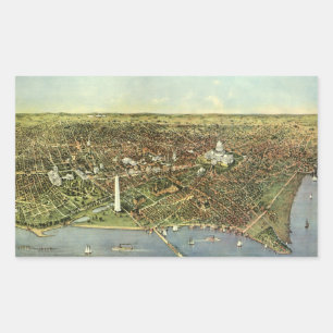 Antique Map with a Panoramic View of Washington DC Rectangular Sticker