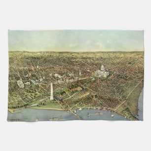 Antique Map with a Panoramic View of Washington DC Tea Towel