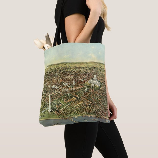 Antique Map with a Panoramic View of Washington DC Tote Bag (Close Up)