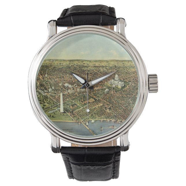 Antique Map with a Panoramic View of Washington DC Watch (Front)