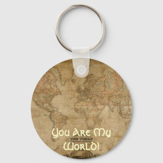 Antique Map You Are My World Romantic Keychain