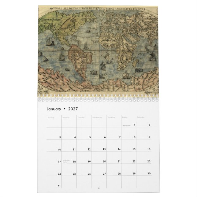 Antique Maps of The World Calendar (Jan 2027)