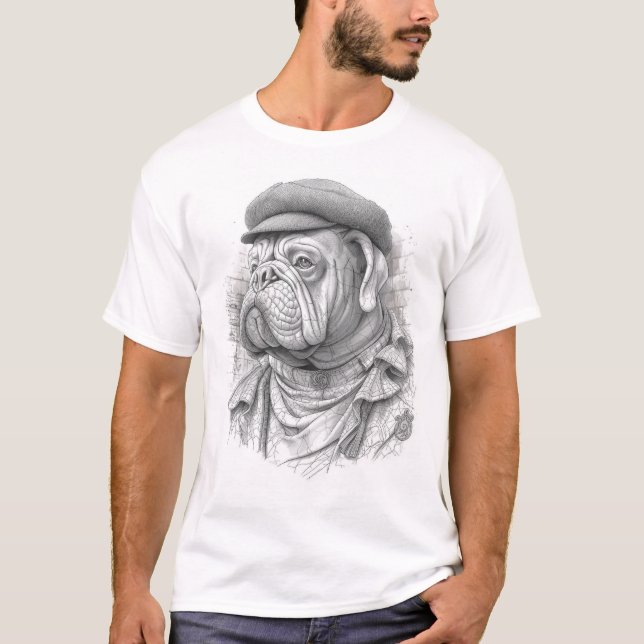 Antique Marble Bulldog Minister Statue in Flat Cap T-Shirt (Front)