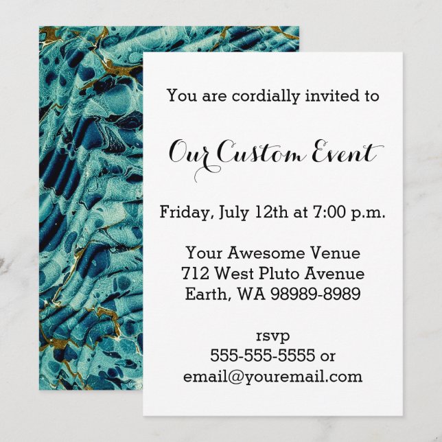 Antique Marble Teal and Gold Invite (Front/Back)