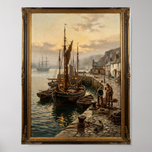 Antique Maritime Tall Ships Harbour II Poster